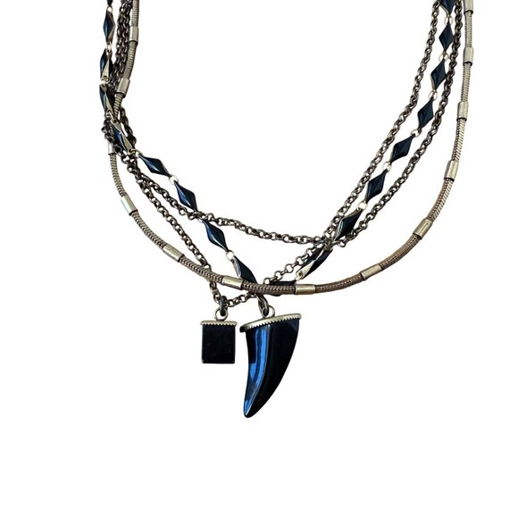 Multi-Layer Necklace With Black & Gold Accents Faux Shark Tooth - Picture 5 of 5